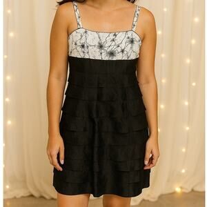 Vintage Y2K Black White Ruffle Mini Dress Women 8 Prom Formal Cocktail Sequins